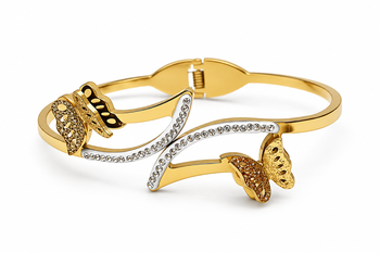 Gold-tone butterfly bangle bracelet with crystal embellishments 3