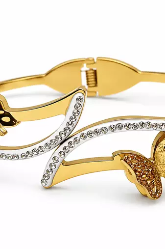 Gold-tone butterfly bangle bracelet with crystal embellishments