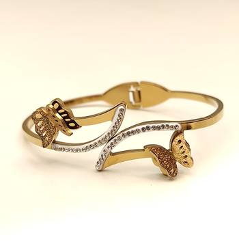 Gold-tone butterfly bangle bracelet with crystal embellishments 5