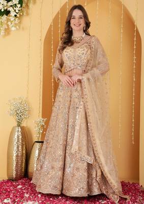 Gold Double Net Hand Embroidered Lehenga Set 5