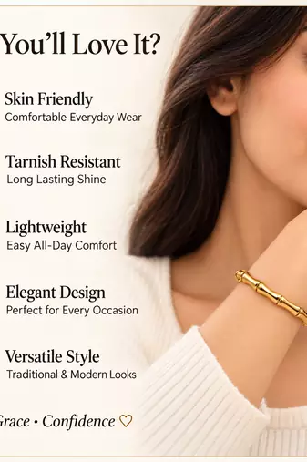 Gold-toned bamboo design bangle bracelet for women