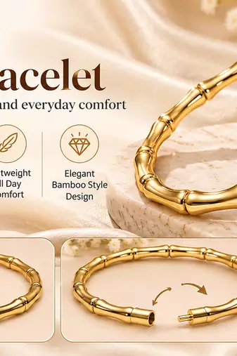 Gold-toned bamboo design bangle bracelet for women
