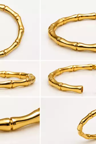 Gold-toned bamboo design bangle bracelet for women
