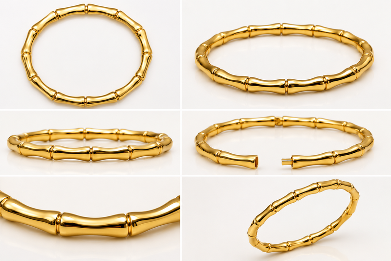 Gold-toned bamboo design bangle bracelet for women