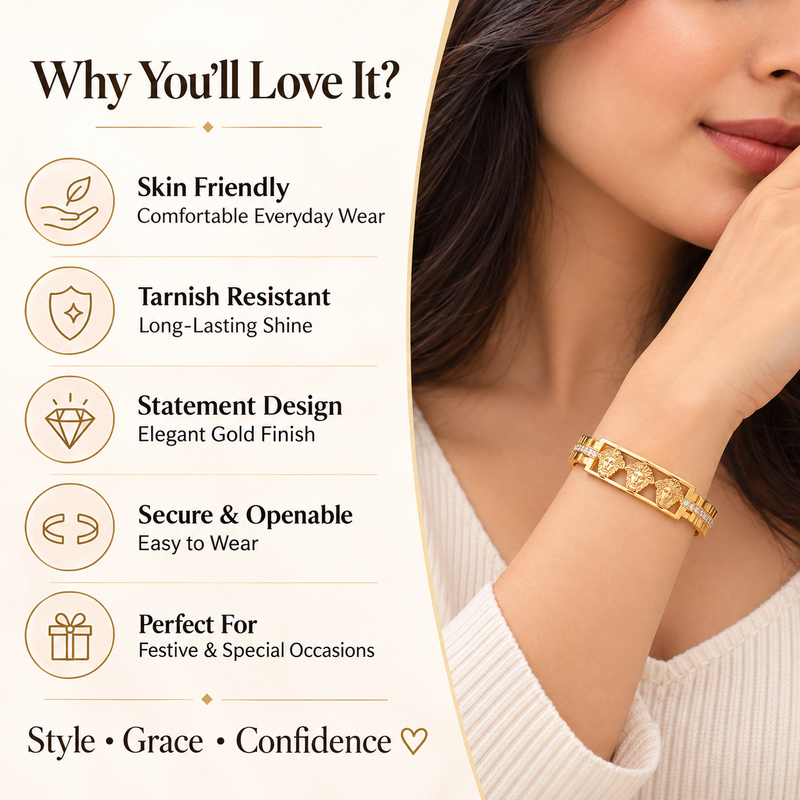 Gold-tone medusa bangle bracelet with crystal accents