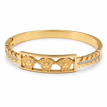 Gold-tone medusa bangle bracelet with crystal accents 5