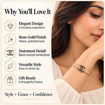 Rose gold bangle bracelet with black enamel cc motif 2