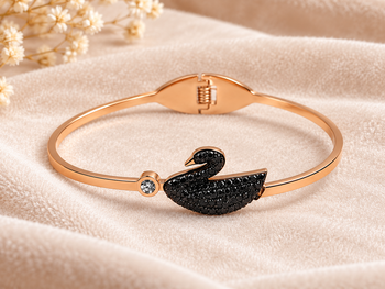 Black swan crystal bangle bracelet in rose gold tone 1