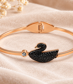 Black swan crystal bangle bracelet in rose gold tone