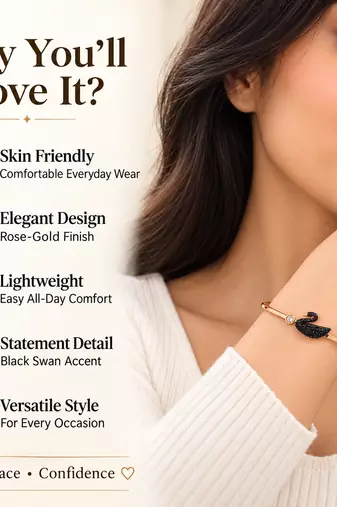 Black swan crystal bangle bracelet in rose gold tone