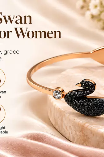 Black swan crystal bangle bracelet in rose gold tone