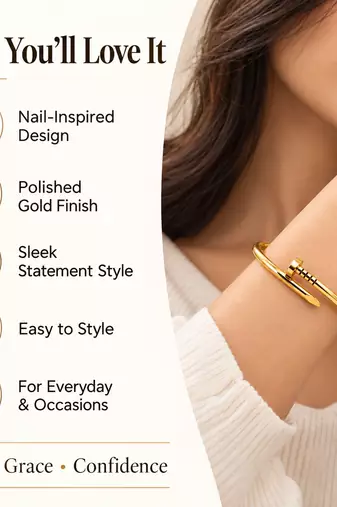 Gold-tone nail bangle bracelet, wrap-around cuff