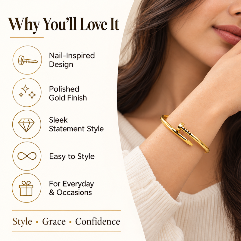 Gold-tone nail bangle bracelet, wrap-around cuff
