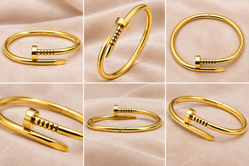 Gold-tone nail bangle bracelet, wrap-around cuff 3