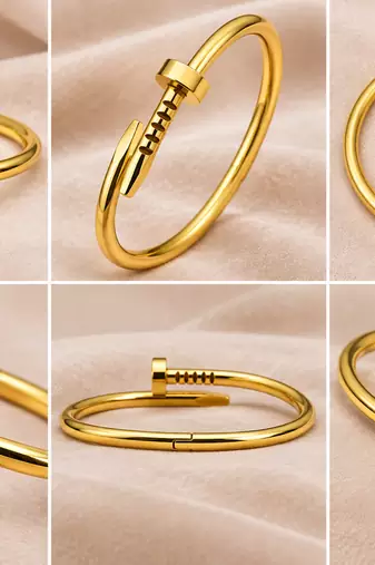 Gold-tone nail bangle bracelet, wrap-around cuff