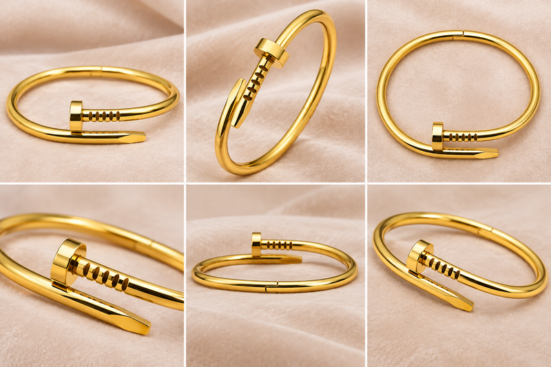 Gold-tone nail bangle bracelet, wrap-around cuff