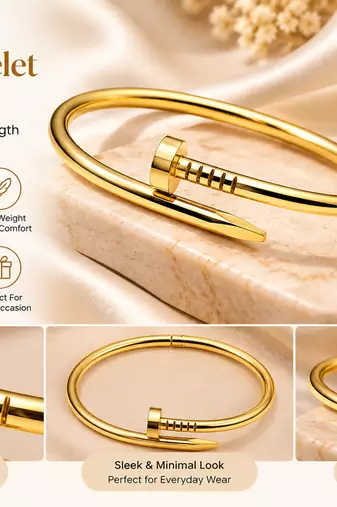 Gold-tone nail bangle bracelet, wrap-around cuff