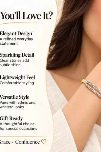 Gold-tone bangle bracelet with crystal oval centerpiece