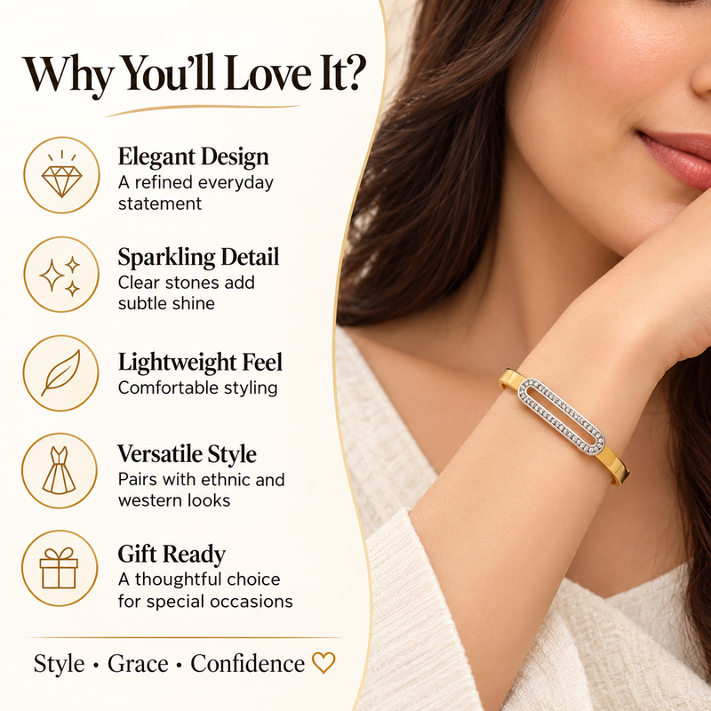 Gold-tone bangle bracelet with crystal oval centerpiece