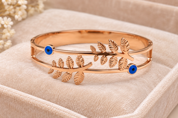 Rose gold evil eye leaf branch bangle bracelet for women 1