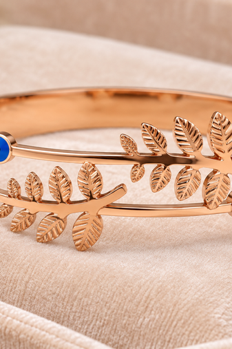 Rose gold evil eye leaf branch bangle bracelet for women