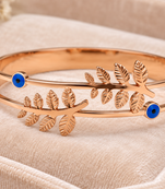 Rose gold evil eye leaf branch bangle bracelet for women