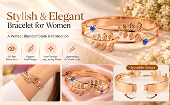 Rose gold evil eye leaf branch bangle bracelet for women 3
