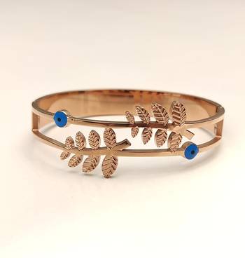 Rose gold evil eye leaf branch bangle bracelet for women 4