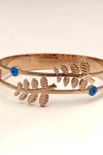 Rose gold evil eye leaf branch bangle bracelet for women