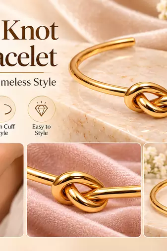 Gold-tone knot cuff bracelet for women, open bangle