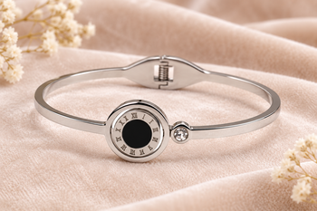 Roman numeral bangle bracelet, silver stainless steel with crystal 1