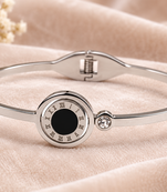 Roman numeral bangle bracelet, silver stainless steel with crystal