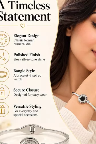 Roman numeral bangle bracelet, silver stainless steel with crystal