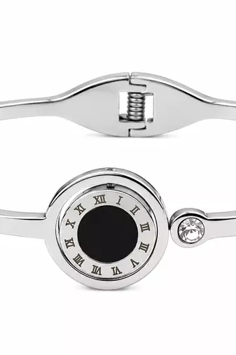 Roman numeral bangle bracelet, silver stainless steel with crystal