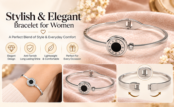 Roman numeral bangle bracelet, silver stainless steel with crystal 5