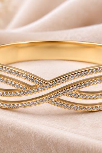 Gold-tone crystal pave infinity bangle bracelet for women