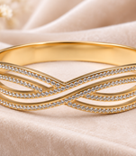 Gold-tone crystal pave infinity bangle bracelet for women