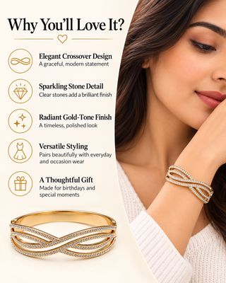 Gold-tone crystal pave infinity bangle bracelet for women 2