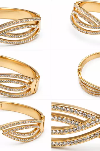 Gold-tone crystal pave infinity bangle bracelet for women
