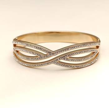 Gold-tone crystal pave infinity bangle bracelet for women 5