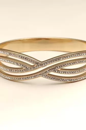 Gold-tone crystal pave infinity bangle bracelet for women