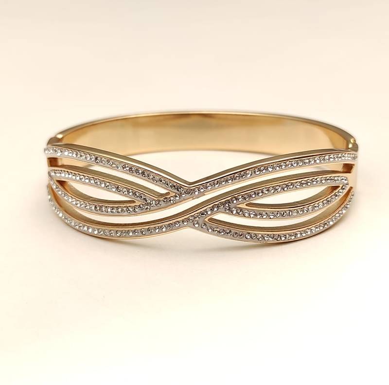 Gold-tone crystal pave infinity bangle bracelet for women