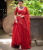 Women's Georgette Printed Lehenga Choli with Sequins Embroidery & Mirror Work Dupatta Set - Full stitched free size