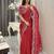 red embroidered saree with blouse piece