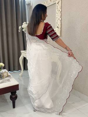 white ethnic motifs embroidered saree 2