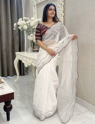 white ethnic motifs embroidered saree 3