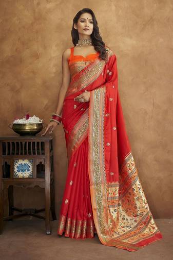 red woven design zari handloom paithani saree