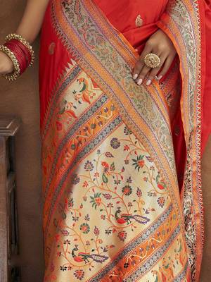red woven design zari handloom paithani saree 4