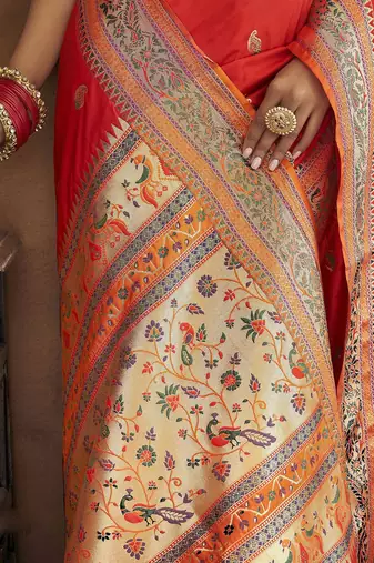 red woven design zari handloom paithani saree