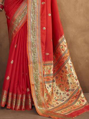 red woven design zari handloom paithani saree 5